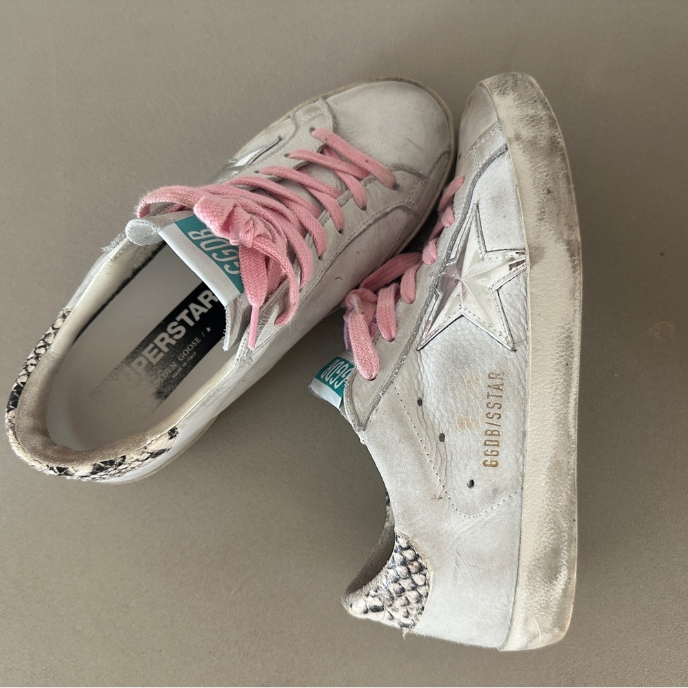 Golden Goose White and Pink Sneakers